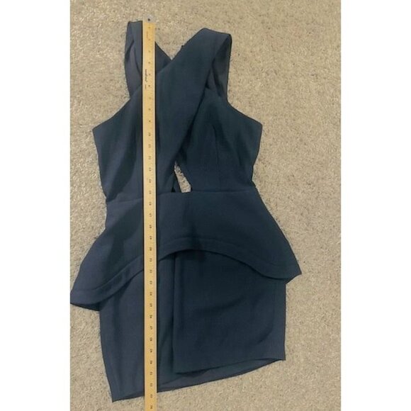 Finders Keepers Navy Blue Sleeveless Cross Front Cutout Peplum Knee Dress Size M - Picture 8 of 9